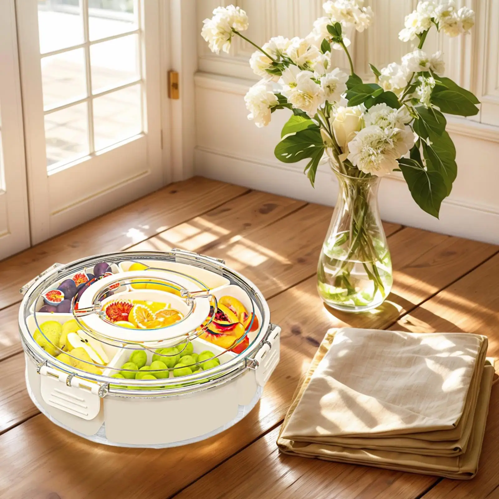 Snack Containers With Lids 6-Compartment Serving Tray With Lid & Handle Portable Food Storage Tray For Condiment Sandwich Travel 
Snack Containers With Lids 6-Compartment Serving Tray With Lid & Handle Portable Food Storage Tray For Condiment Sandwich Travel