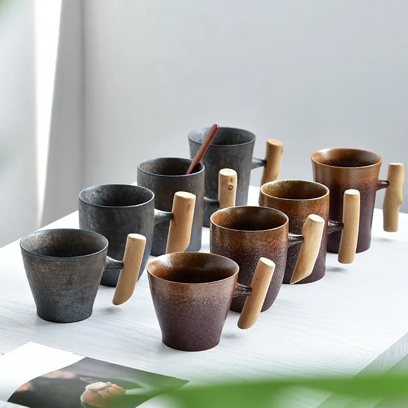 Japanese-style Vintage Ceramic Coffee Mug Tumbler Rust Glaze Tea Milk Beer Mug with Wood Handle Water Cup Home Office Drinkware
Japanese-style Vintage Ceramic Coffee Mug Tumbler Rust Glaze Tea Milk Beer Mug with Wood Handle Water Cup Home Office Drinkware