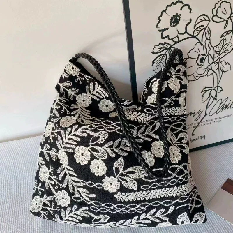 Women's Lace Embroidery Flower Tote Bag Cotton Linen Shoulder Bag Casual Large Capacity Handbag for Daily Travel
Women's Lace Embroidery Flower Tote Bag Cotton Linen Shoulder Bag Casual Large Capacity Handbag for Daily Travel