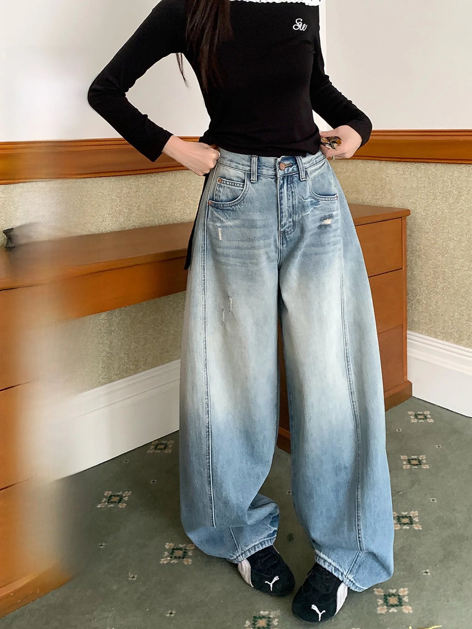 American Style Retro Wide Leg Jeans Women's New Spring plus Size Hole High Waist Loose Slimming Knife Pants Commute Style
American Style Retro Wide Leg Jeans Women's New Spring plus Size Hole High Waist Loose Slimming Knife Pants Commute Style