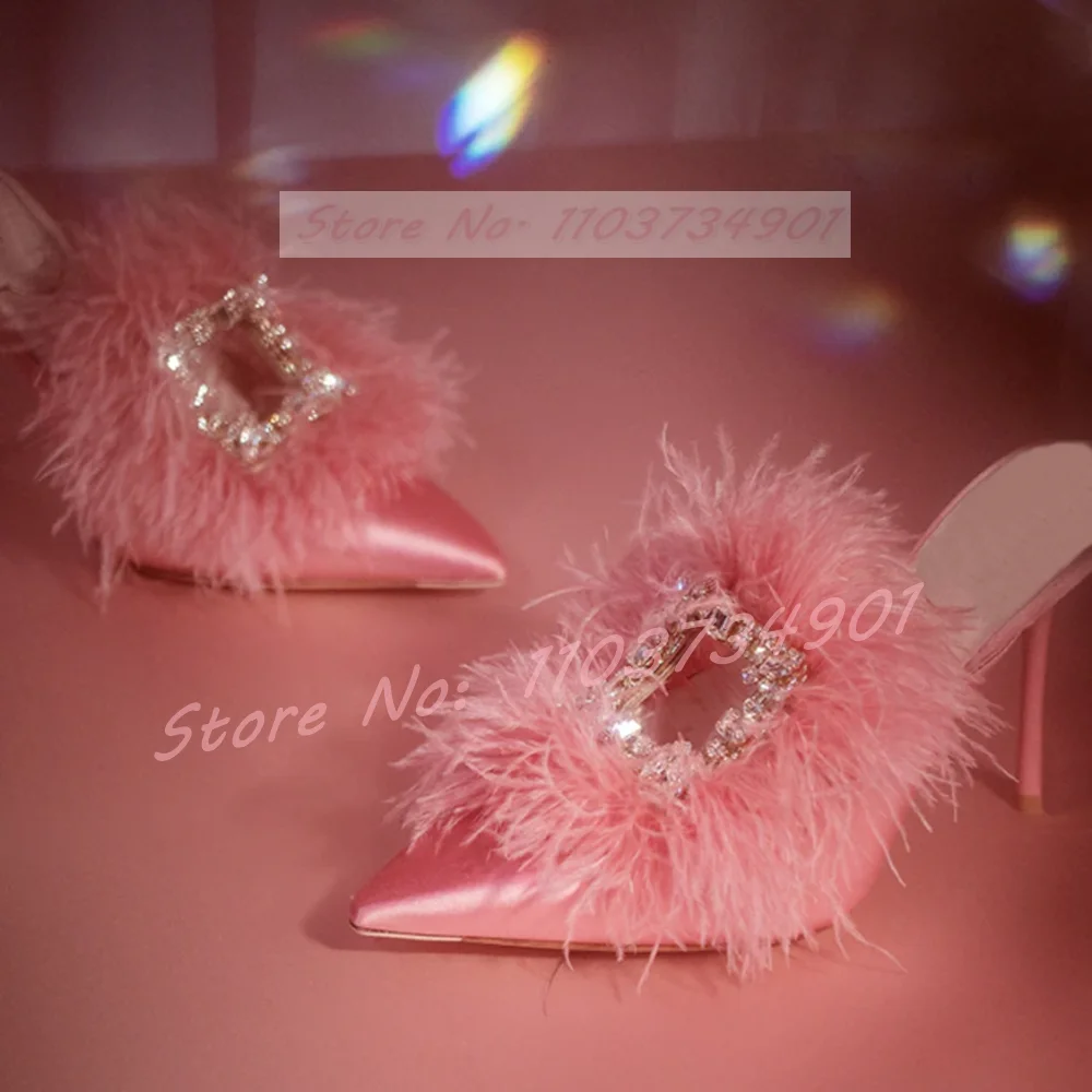 Crystals Pink Satin Outdoor Furry Slippers Female Elegant Pointy Toe Thin Heels Mules Women Party Sexy Casual Fashion Slippers
Crystals Pink Satin Outdoor Furry Slippers Female Elegant Pointy Toe Thin Heels Mules Women Party Sexy Casual Fashion Slippers