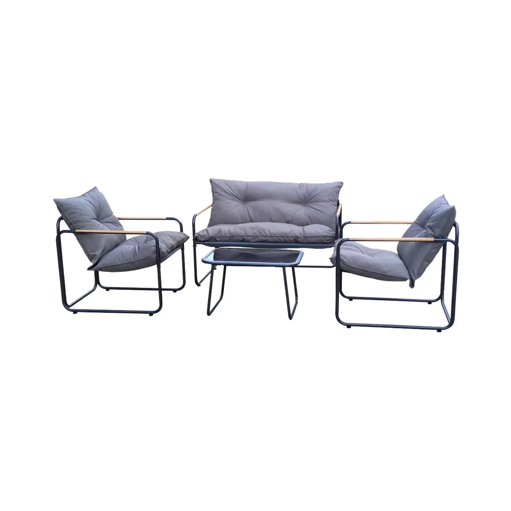 Modern 4PCS Home Furniture Steel Sofa Set with Wooden Armrest Comfortable Outdoor Patio Garden Coffee Tables Outdoor Chair Sets
Modern 4PCS Home Furniture Steel Sofa Set with Wooden Armrest Comfortable Outdoor Patio Garden Coffee Tables Outdoor Chair Sets