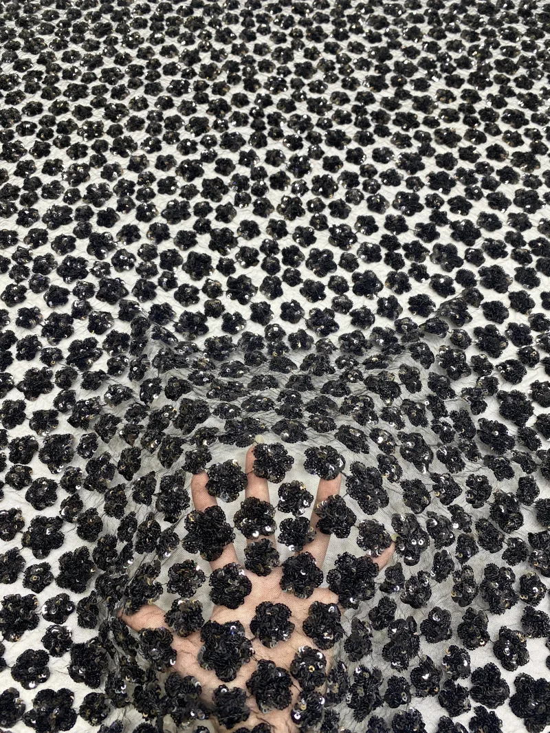 High-end 3mm black floral sequin embroidered lace mesh fabric for women's dresses, evening gowns, and clothing sequin fabric
High-end 3mm black floral sequin embroidered lace mesh fabric for women's dresses, evening gowns, and clothing sequin fabric