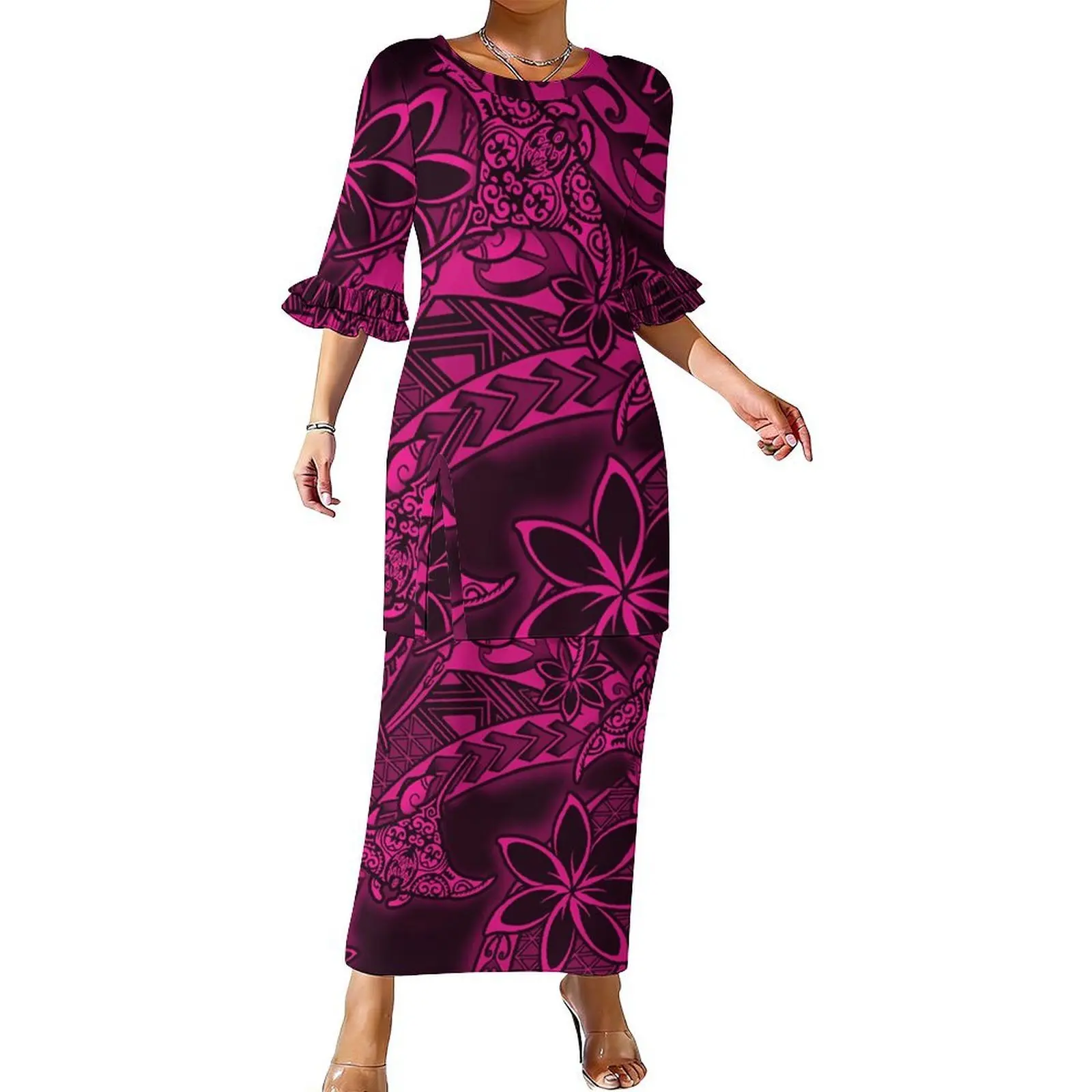 Designer Women'S Custom Polynesian Round-Neck Double-Layer Ruffled Sleeve Women'S Wholesale Puletasi Casual Suit Skirt
Designer Women'S Custom Polynesian Round-Neck Double-Layer Ruffled Sleeve Women'S Wholesale Puletasi Casual Suit Skirt