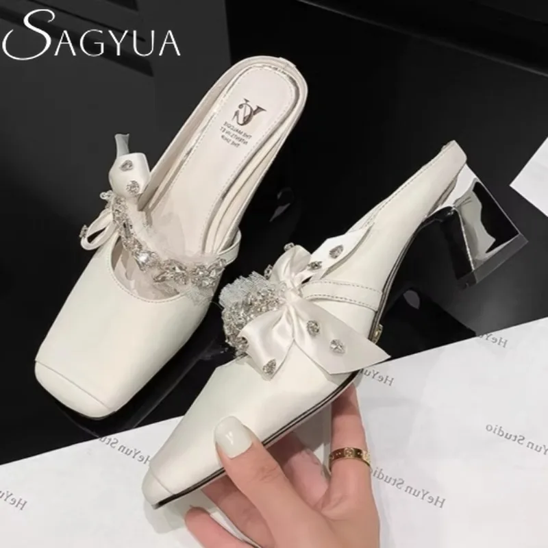 Crystal Square Toe High Heels Women Slippers Bow Heeled Sandals Mules Shoes 2025 New Summer Trend Elegant Dress Mesh Lace Pumps
Crystal Square Toe High Heels Women Slippers Bow Heeled Sandals Mules Shoes 2025 New Summer Trend Elegant Dress Mesh Lace Pumps