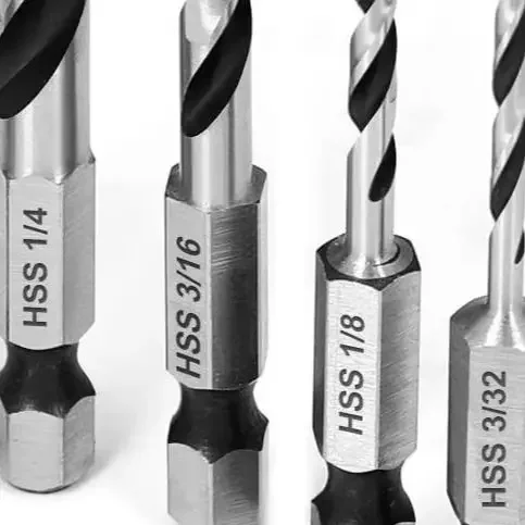 6pcs HSS Hex Shank Drill Bit Set 3 Point For Stubby Drill Quick Change Woodworking Tools 1/4 Inch Silver