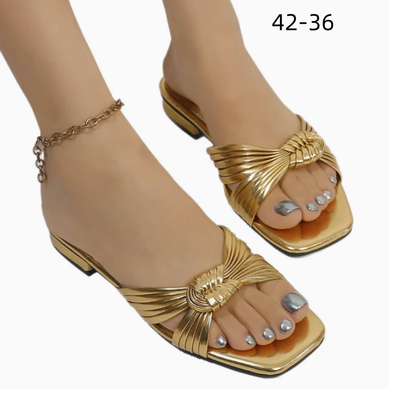 Lady Champagne Gold Knot Slippers Stylish Regular Size 42 41 No Heels Shoes Outdoor Leisure Front Open Tip Slides Mules Sandals
Lady Champagne Gold Knot Slippers Stylish Regular Size 42 41 No Heels Shoes Outdoor Leisure Front Open Tip Slides Mules Sandals