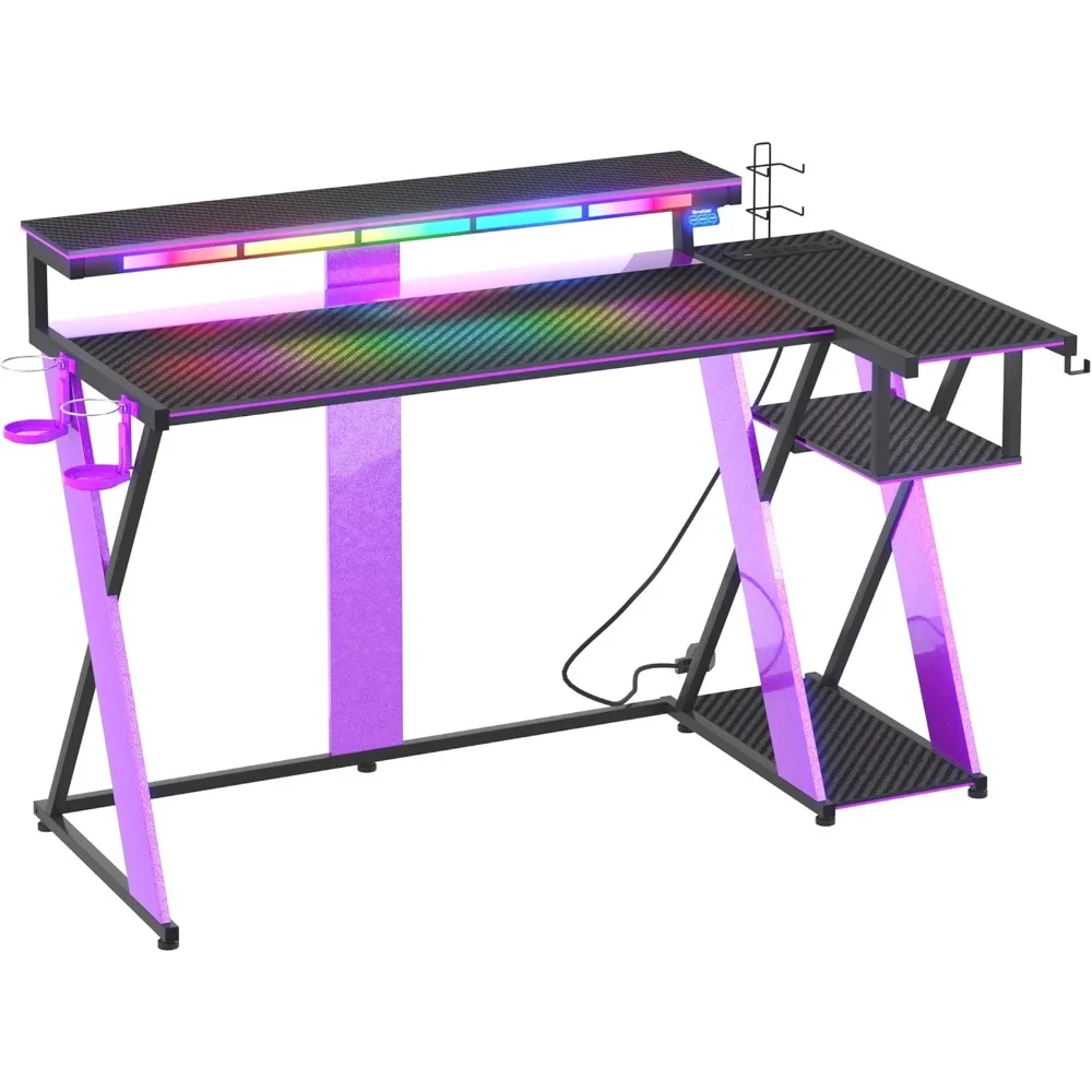 Computer desk with music sync light, corner table with monitor stand and PS5 storage rack, cup holder
Computer desk with music sync light, corner table with monitor stand and PS5 storage rack, cup holder