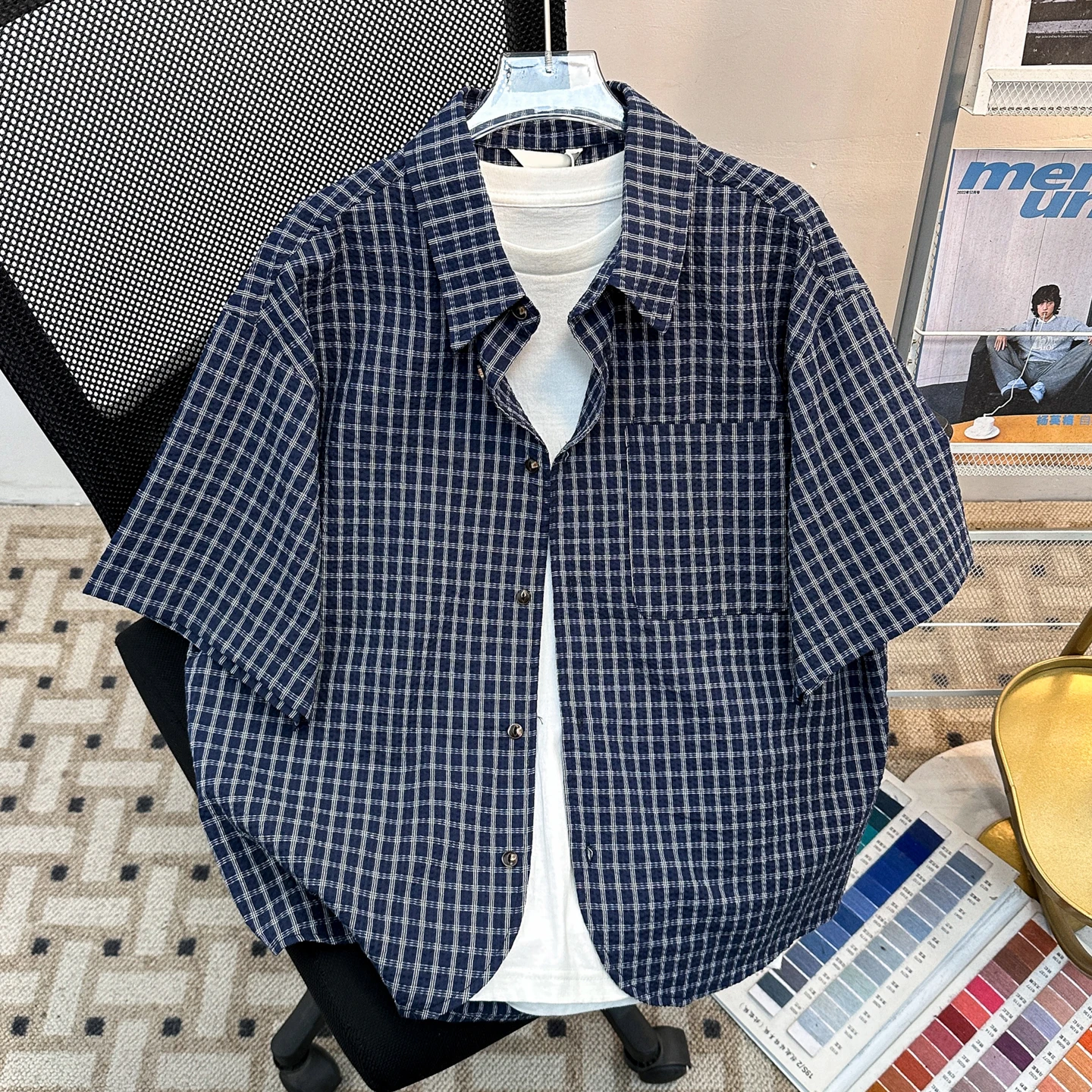Loose Fit Bubble Shirt Short Sleeve Plaid for Men And Women Casual Summer Fashion Vintage Streetwear Blue Green Color
Loose Fit Bubble Shirt Short Sleeve Plaid for Men And Women Casual Summer Fashion Vintage Streetwear Blue Green Color