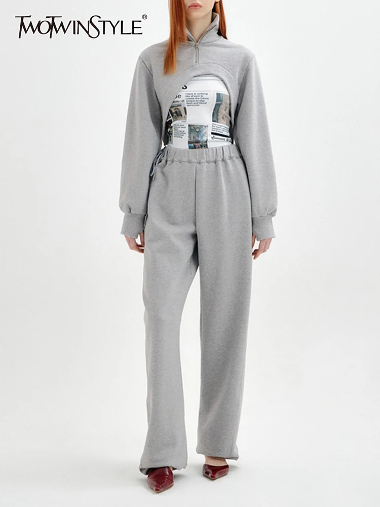 TWOTWINSTYLE Casual Gray Three Piece Set For Women Turtleneck Long Sleeve Sweatshirt Print Vest Wide Leg Pants Female Sets Style
TWOTWINSTYLE Casual Gray Three Piece Set For Women Turtleneck Long Sleeve Sweatshirt Print Vest Wide Leg Pants Female Sets Style