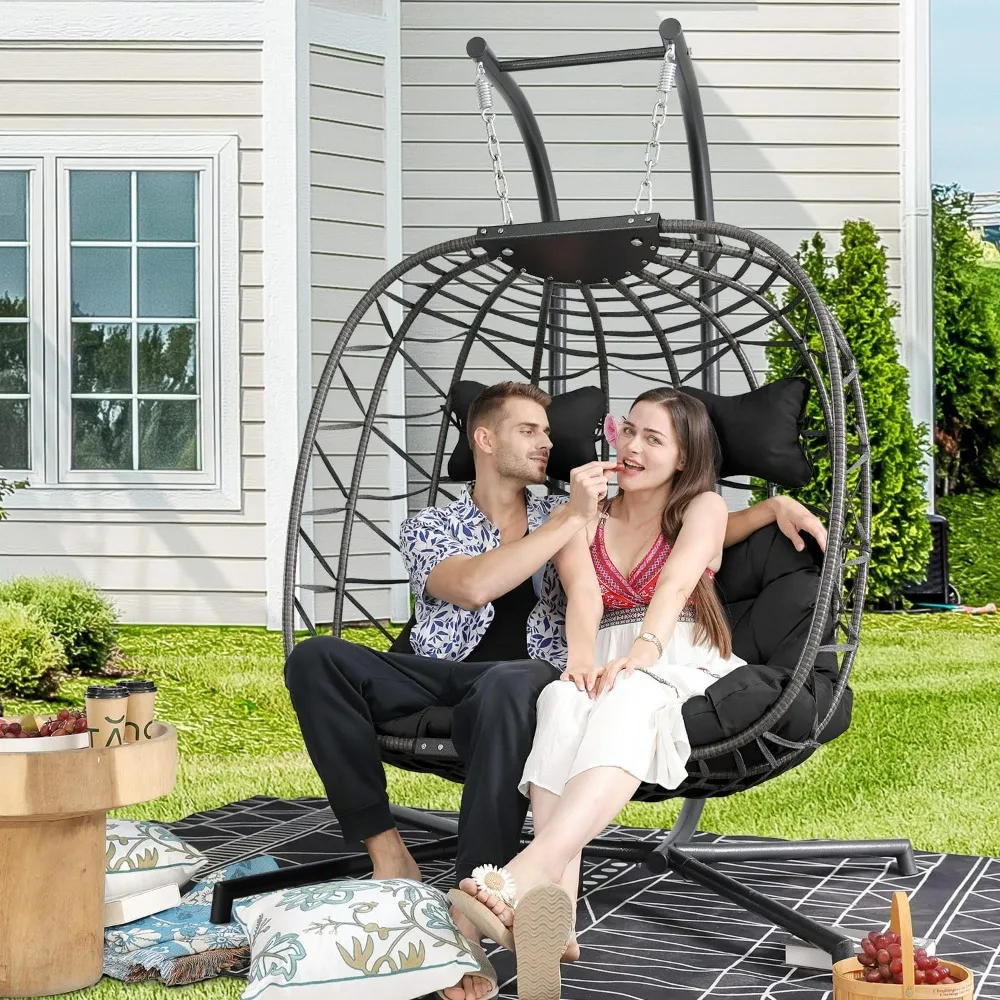 Double Egg Chair Outdoor Indoor, Oversized 2 Person Swing with Stand, All-Weather Wicker Large Hanging Loveseat, Swinging Seat 
Double Egg Chair Outdoor Indoor, Oversized 2 Person Swing with Stand, All-Weather Wicker Large Hanging Loveseat, Swinging Seat