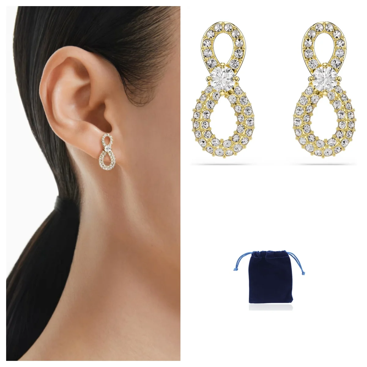 Hyperbola stud earrings Round cut, Pavé, Infinity, White, Gold-tone plated
Hyperbola stud earrings Round cut, Pavé, Infinity, White, Gold-tone plated