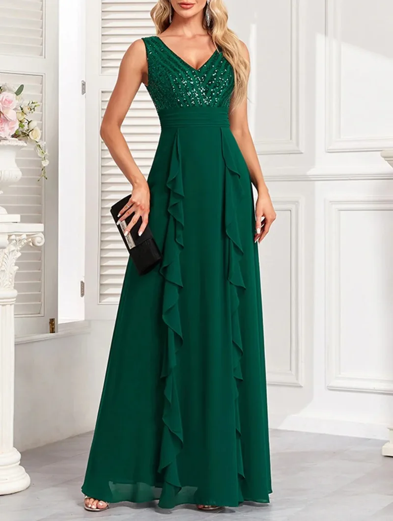 Elegant V-neck Summer Chiffon Wedding Party Dress Temperament Sparkle Homecoming Dresses Sleeveless Vestidos Noche 2024
Elegant V-neck Summer Chiffon Wedding Party Dress Temperament Sparkle Homecoming Dresses Sleeveless Vestidos Noche 2024