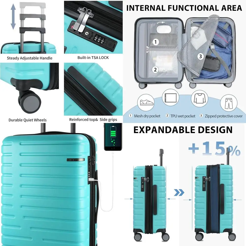 Расширяемый спиннерный чемодан, 20-дюймовый твердый чемодан с замком TSA, одобренный авиакомпанией, голубой цвет озера
Расширяемый спиннерный чемодан, 20-дюймовый твердый чемодан с замком TSA, одобренный авиакомпанией, голубой цвет озера