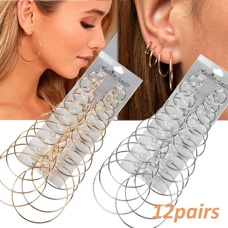 6/12Pairs Punk Big Circle Hoop Earrings Set for Women Girls Steampunk Ear Clip Fashion Oversize Earring Ear Ring Wedding Jewelry
6/12Pairs Punk Big Circle Hoop Earrings Set for Women Girls Steampunk Ear Clip Fashion Oversize Earring Ear Ring Wedding Jewelry