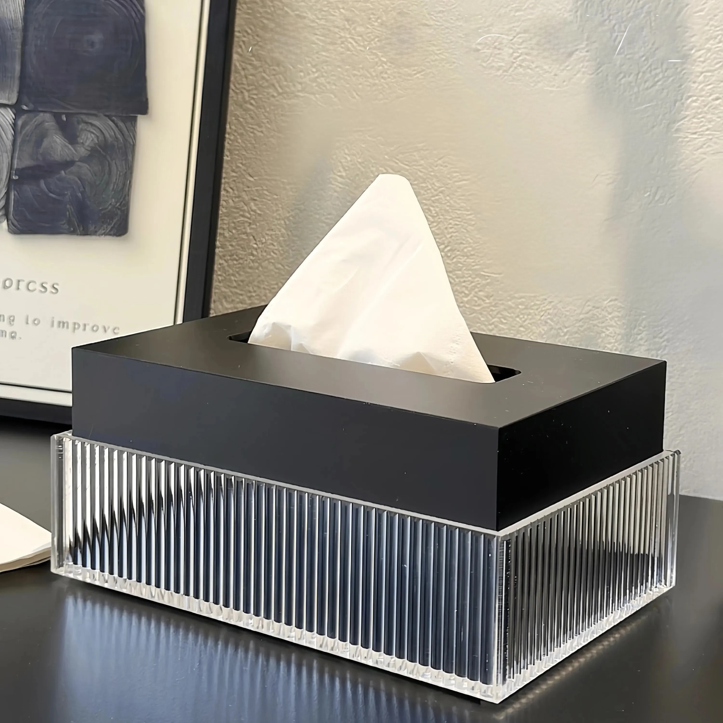 Modern Minimalist Acrylic Tissue Box Desktop Pull Paper Box High-End Tea Table Stripe Double Layer Storage Box Decorations
Modern Minimalist Acrylic Tissue Box Desktop Pull Paper Box High-End Tea Table Stripe Double Layer Storage Box Decorations