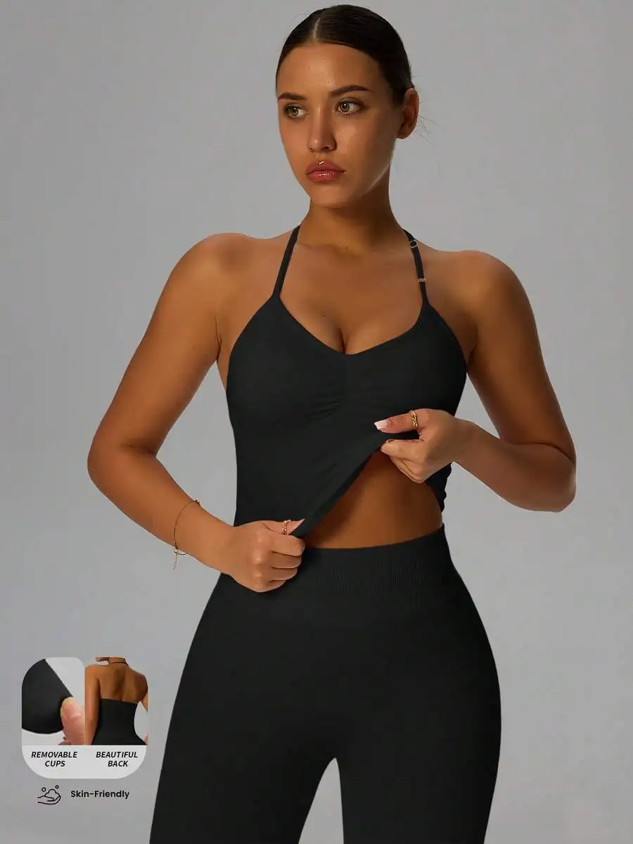 Womens Ruched Backless Sports Yoga Tank Top With Removable Cups
Womens Ruched Backless Sports Yoga Tank Top With Removable Cups