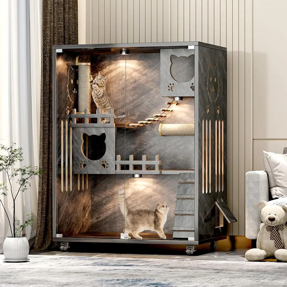 Large Wooden Cat Enclosure with Wheels, Indoor/Outdoor, Ventilated Glass Door, 50 X 36 X 24 Grey
Large Wooden Cat Enclosure with Wheels, Indoor/Outdoor, Ventilated Glass Door, 50 X 36 X 24 Grey