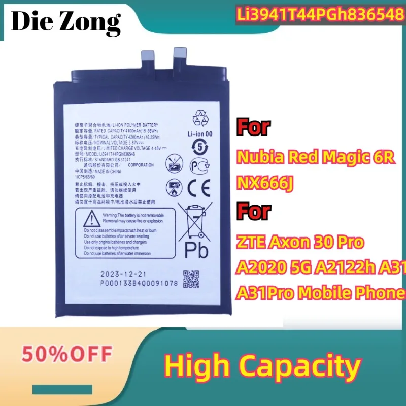 New Li3941T44PGh836548 Battery For Nubia Red Magic 6R NX666J For ZTE Axon 30 Pro A2020 5G A2122h A31 A31Pro Mobile Phone
New Li3941T44PGh836548 Battery For Nubia Red Magic 6R NX666J For ZTE Axon 30 Pro A2020 5G A2122h A31 A31Pro Mobile Phone