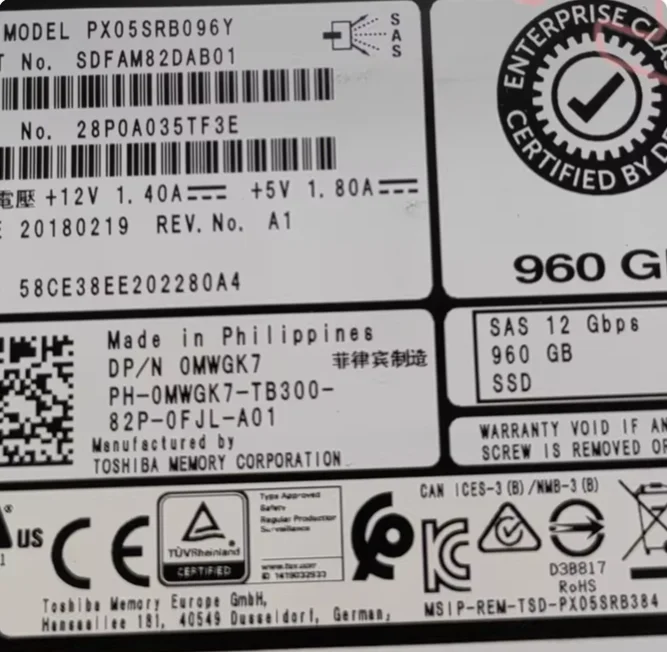 For Dell 0MWGK7 960GB SAS SSD 12Gb Read Intensive PX05SRB096Y Hard Drive
For Dell 0MWGK7 960GB SAS SSD 12Gb Read Intensive PX05SRB096Y Hard Drive