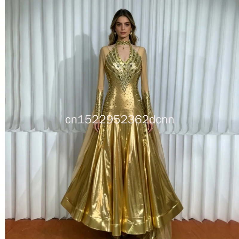 Blackpool Dance Festival Foxtrot Waltz Golden Luster Dress Adult Ballroom Dance Perform Outfit Necklace Custom YINASHENGWU
Blackpool Dance Festival Foxtrot Waltz Golden Luster Dress Adult Ballroom Dance Perform Outfit Necklace Custom YINASHENGWU