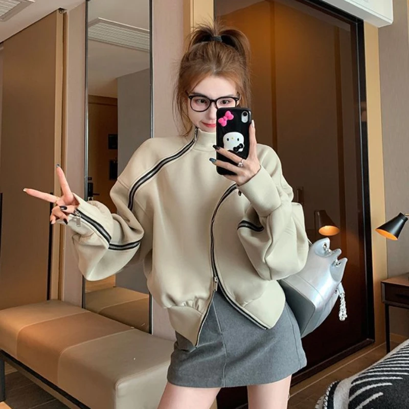 Stand-collar Sweatshirts Women Design Zipper Plus Velvet Vintage Long-sleeve Hoodies Korean-style Loose Asymmetrical Trendy
Stand-collar Sweatshirts Women Design Zipper Plus Velvet Vintage Long-sleeve Hoodies Korean-style Loose Asymmetrical Trendy
