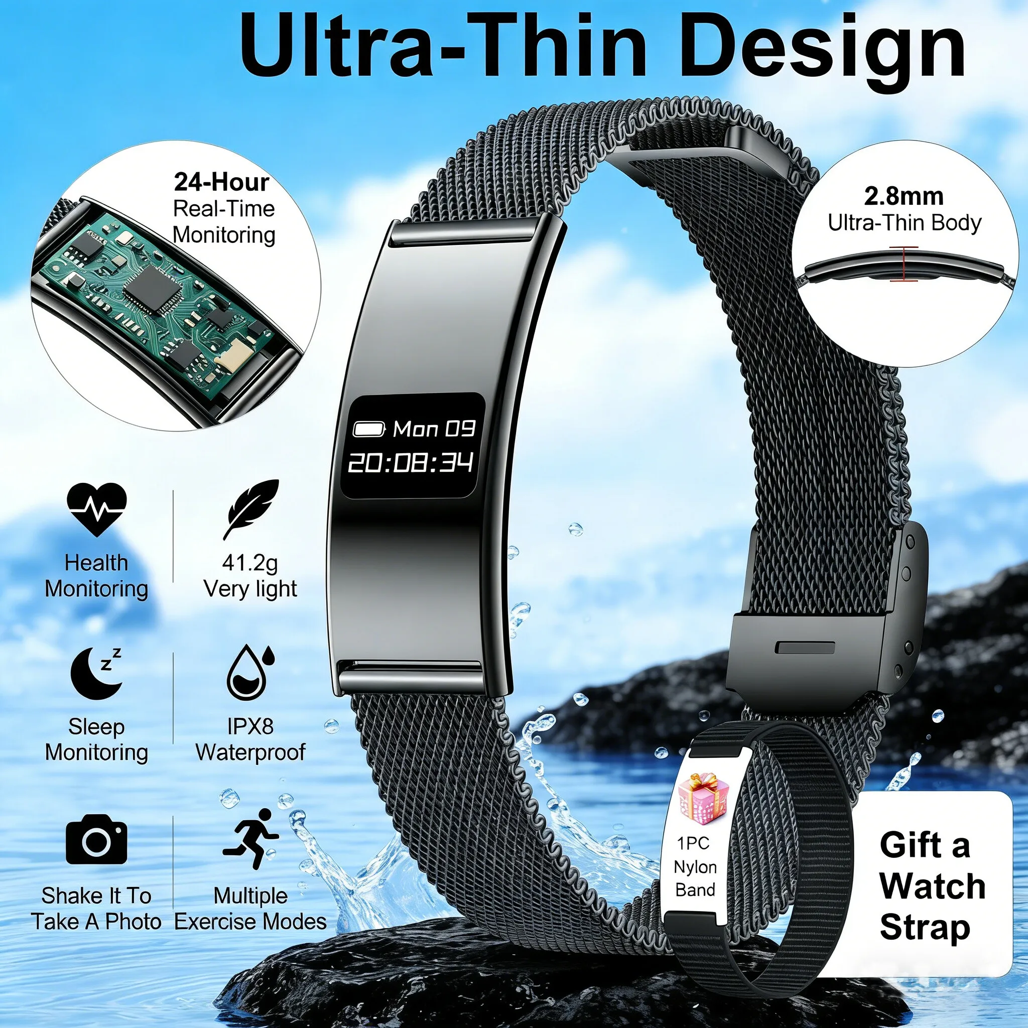 New Fashion Ultra-thin Smart Bracelet Women Sports Fitness Step Count Heart Rate Blood Oxygen Sleep Monitor Waterproof Wristband
New Fashion Ultra-thin Smart Bracelet Women Sports Fitness Step Count Heart Rate Blood Oxygen Sleep Monitor Waterproof Wristband