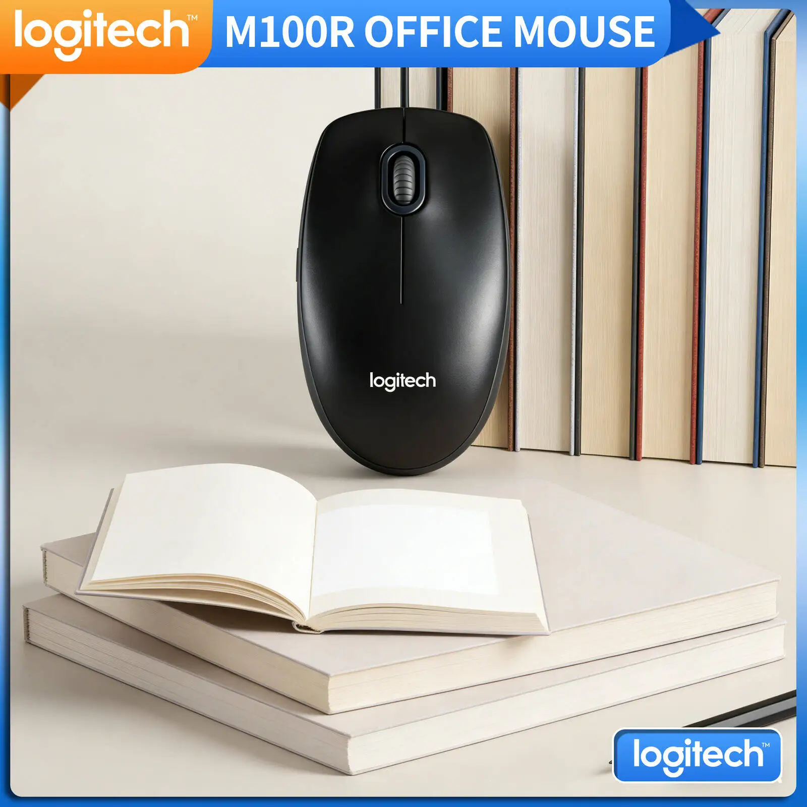 High-Quality Logitech M100R Wired Mouse 1000DPI Ambidextrous 3-Button 1.8m Cable Optical Tracking for PC Laptop Office