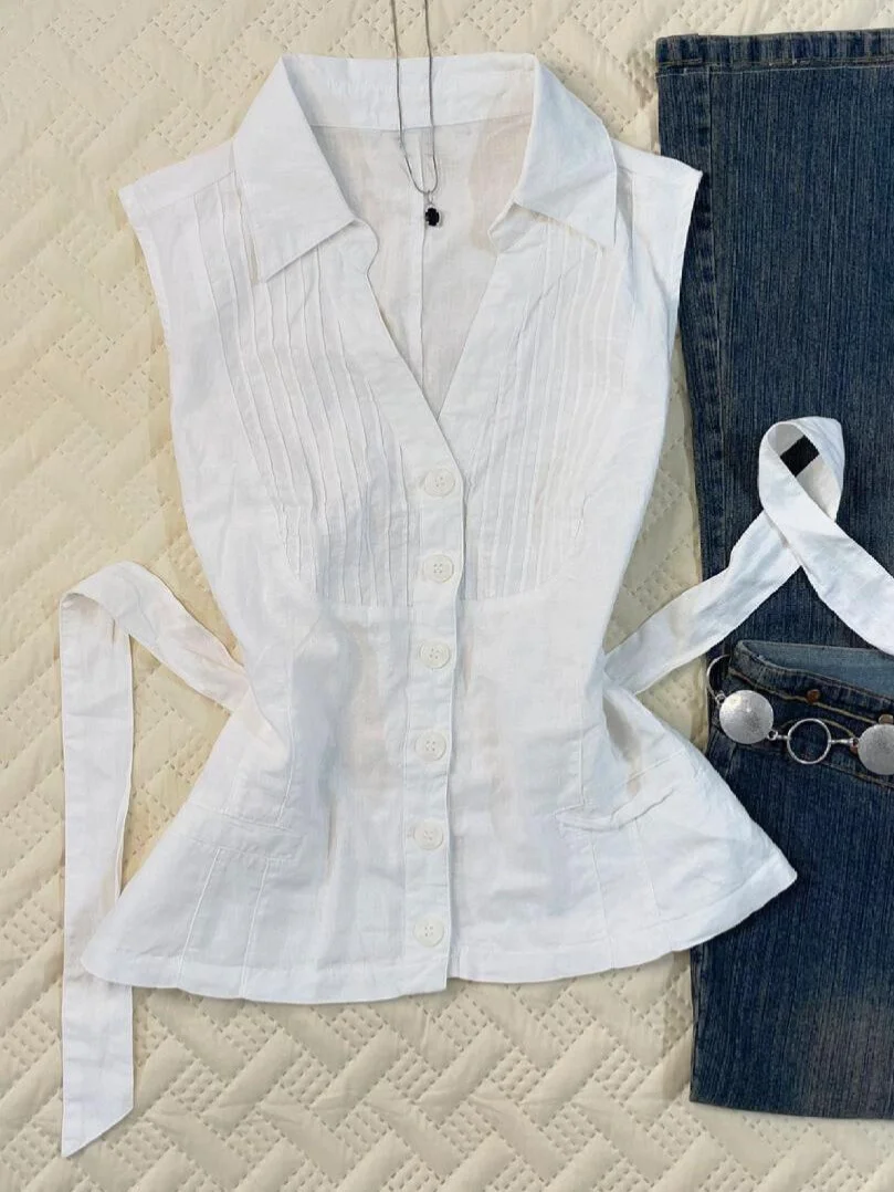 BaoYao Girl Original White Svel V-Ne irt Women's Summer Waist-Cinching Design Sensation Top Cotton Blend Comfortable
BaoYao Girl Original White Svel V-Ne irt Women's Summer Waist-Cinching Design Sensation Top Cotton Blend Comfortable