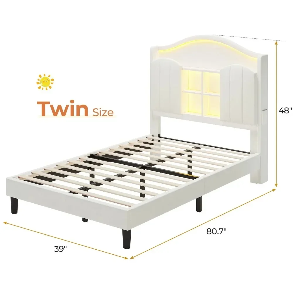 Twin Girl Bed with LED Lights & Charging Station, Modern Platform Twin Size Princess Bed Frame, Upholstered Storage Headboard
Twin Girl Bed with LED Lights & Charging Station, Modern Platform Twin Size Princess Bed Frame, Upholstered Storage Headboard