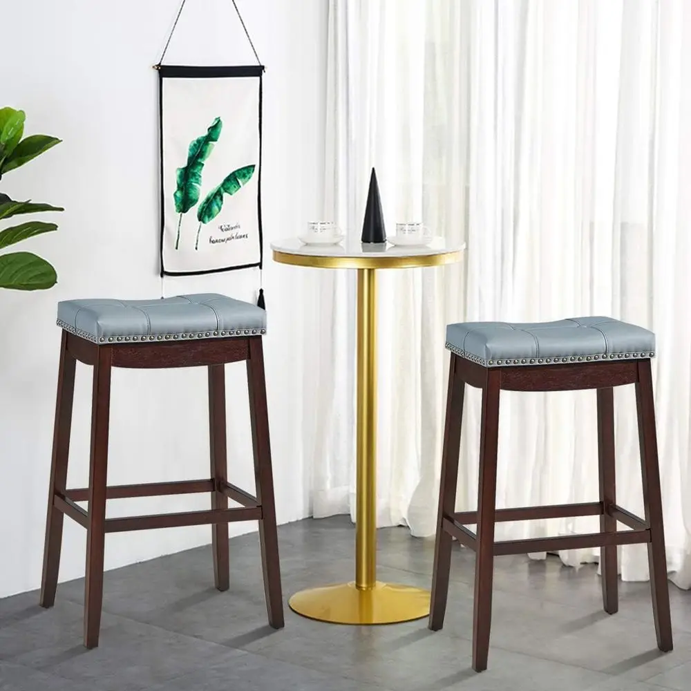 Bar Stools Set o 2, 29" Height BacklCounter Height Bar stools with ootrest, PU Leather, Wood Legs, Padded Barstool with NailTrim
Bar Stools Set o 2, 29" Height BacklCounter Height Bar stools with ootrest, PU Leather, Wood Legs, Padded Barstool with NailTrim
