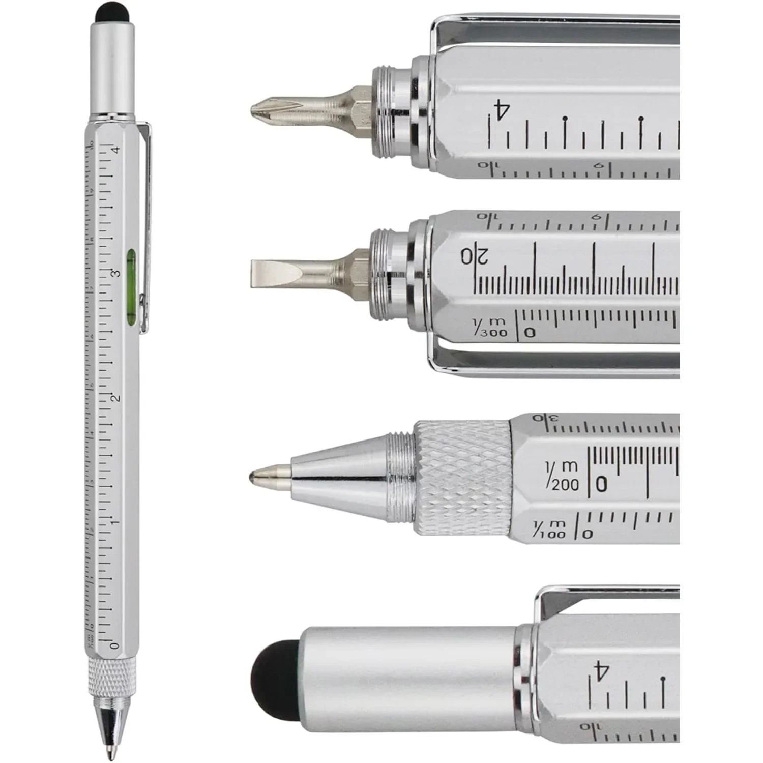 Gifts Multi Tech Tool Pen 6 in 1 Stylus Pen - Screwdriver Pen with Ruler, Levelgauge, Ballpoint Pen Black Ink (Silver)
Gifts Multi Tech Tool Pen 6 in 1 Stylus Pen - Screwdriver Pen with Ruler, Levelgauge, Ballpoint Pen Black Ink (Silver)