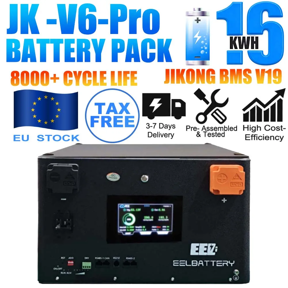 EU Pre-sale EEL 17KWH 51.2V Finished V6-Pro Battery Pack with Build-in 16pcs 330Ah LiFePO4 Cells+JK 200A BMS+ Breaker+ Fuse
EU Pre-sale EEL 17KWH 51.2V Finished V6-Pro Battery Pack with Build-in 16pcs 330Ah LiFePO4 Cells+JK 200A BMS+ Breaker+ Fuse