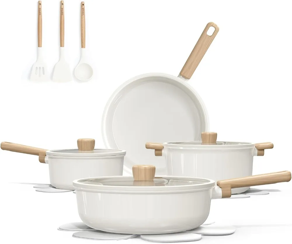 14Pcs Nonstick Ceramic Cookware Set, Non Toxic Cookware PFAS/PFOA Free, Cream White Pots and Pans Set Non Stick, Kitchen
14Pcs Nonstick Ceramic Cookware Set, Non Toxic Cookware PFAS/PFOA Free, Cream White Pots and Pans Set Non Stick, Kitchen