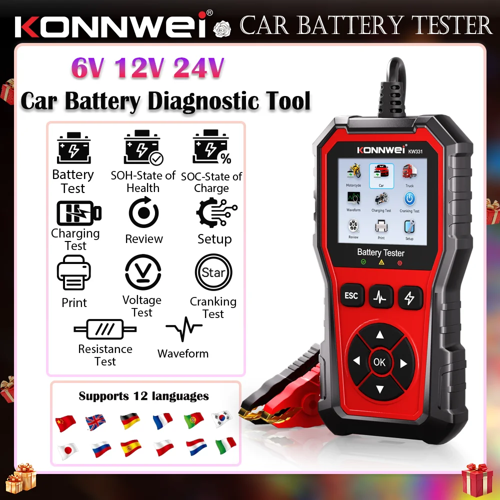 2026 KONNWEI KW331 Car Battery Tester 6V 12V 24V Voltage Detection Tool with Cloud Printing for Fault Data Report
2026 KONNWEI KW331 Car Battery Tester 6V 12V 24V Voltage Detection Tool with Cloud Printing for Fault Data Report