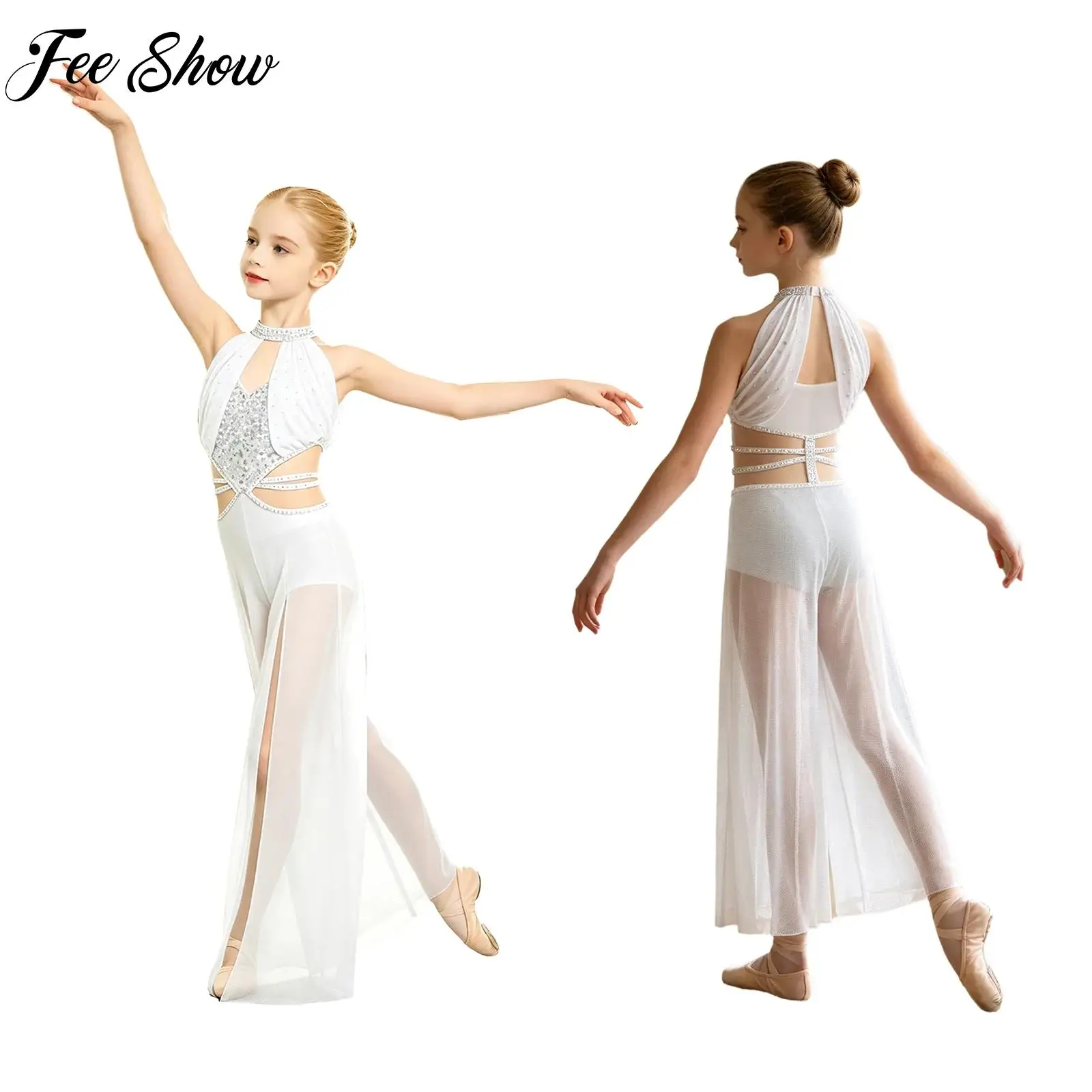 Kids Girls Sequins Dance Jumpsuit Sleeveless Shimmery Mesh Split Wide-Leg Lyrical Bodysuit Cutout Ballet Latin Ballroom Unitards
Kids Girls Sequins Dance Jumpsuit Sleeveless Shimmery Mesh Split Wide-Leg Lyrical Bodysuit Cutout Ballet Latin Ballroom Unitards