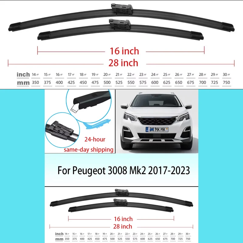 For Peugeot 3008 Mk2 2017-2023 2018 2019 2020 2021 2022 Wiper Front Wiper Blades Windshield Windscreen Window Brushes 28"+16"
For Peugeot 3008 Mk2 2017-2023 2018 2019 2020 2021 2022 Wiper Front Wiper Blades Windshield Windscreen Window Brushes 28"+16"