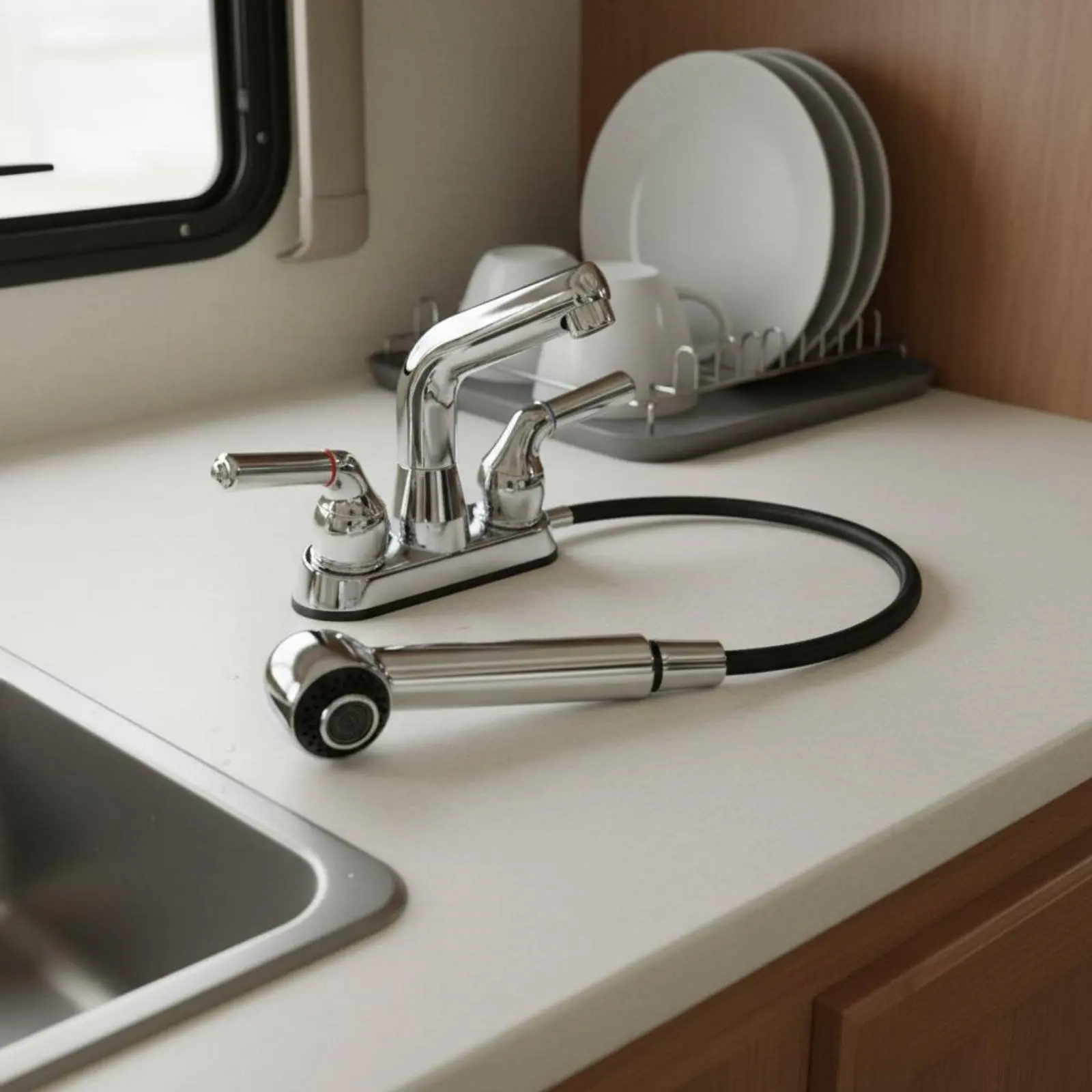 Кухонный смеситель для автодома с двумя ручками, выдвижной, устойчивый к коррозии, с распылителем
Кухонный смеситель для автодома с двумя ручками, выдвижной, устойчивый к коррозии, с распылителем