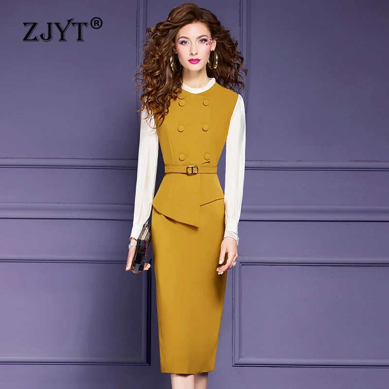 ZJYT Elegant Office Lady Career Pencil Dress for Women Long Sleeve Spring Dresses Plus Size Business Chic Work Wear Yellow Black
ZJYT Elegant Office Lady Career Pencil Dress for Women Long Sleeve Spring Dresses Plus Size Business Chic Work Wear Yellow Black