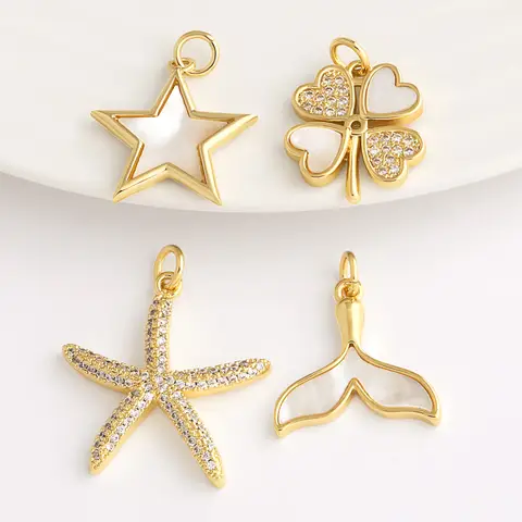 OCESRIO White Crystal Seastar Pendant for Necklace Copper Shell Star Whale Tail Handmade DIY Jewelry Making Component pdta167