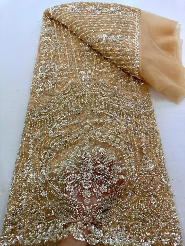 Elegant Beaded Lace Fabric African Nigerian Fashion High-End Luxury French Sequins Mesh for Women's Party Evening Dresses
Elegant Beaded Lace Fabric African Nigerian Fashion High-End Luxury French Sequins Mesh for Women's Party Evening Dresses