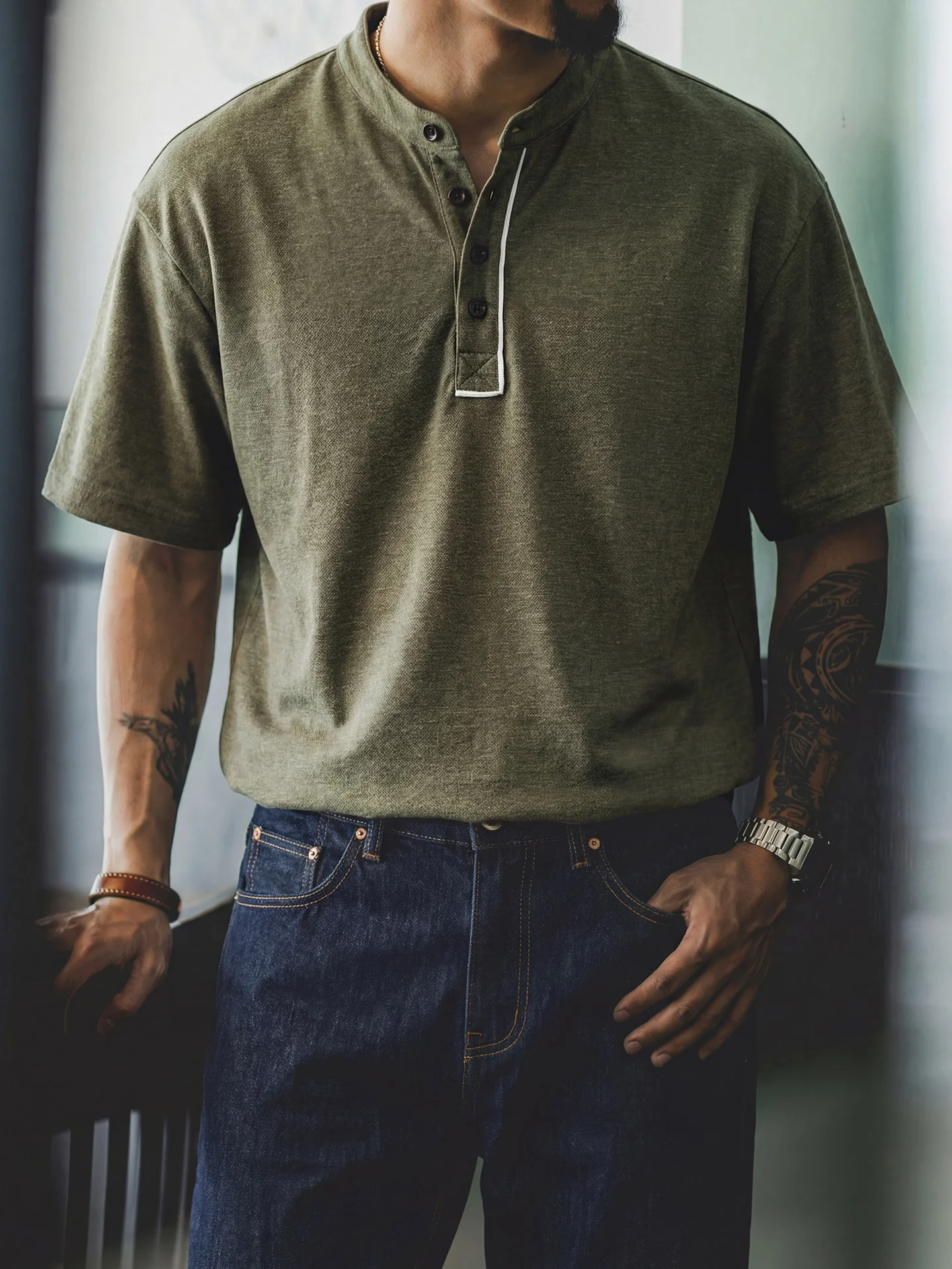 Loose Fit Cotton Linen Blend Henry Collar Short Sleeve T-Shirt Men's Summer New American Retro Breathable Cool Feeling T-Shirt
Loose Fit Cotton Linen Blend Henry Collar Short Sleeve T-Shirt Men's Summer New American Retro Breathable Cool Feeling T-Shirt