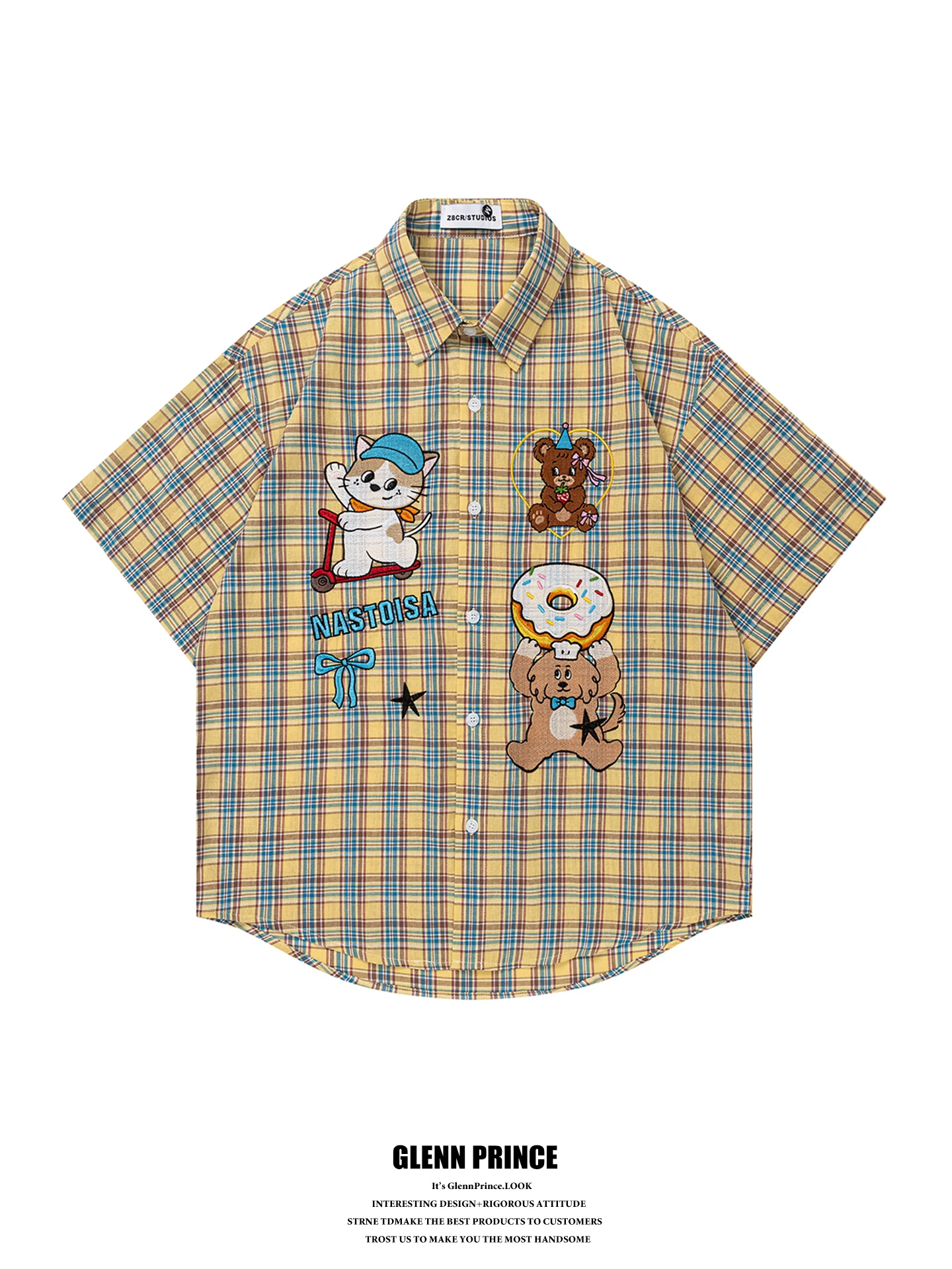 GPstudio Japanese Retro Bear Embroidery Plaid Short Sleeve Shirt Men Summer Street Loose College Style Top Breathable Cotton ...
GPstudio Japanese Retro Bear Embroidery Plaid Short Sleeve Shirt Men Summer Street Loose College Style Top Breathable Cotton ...