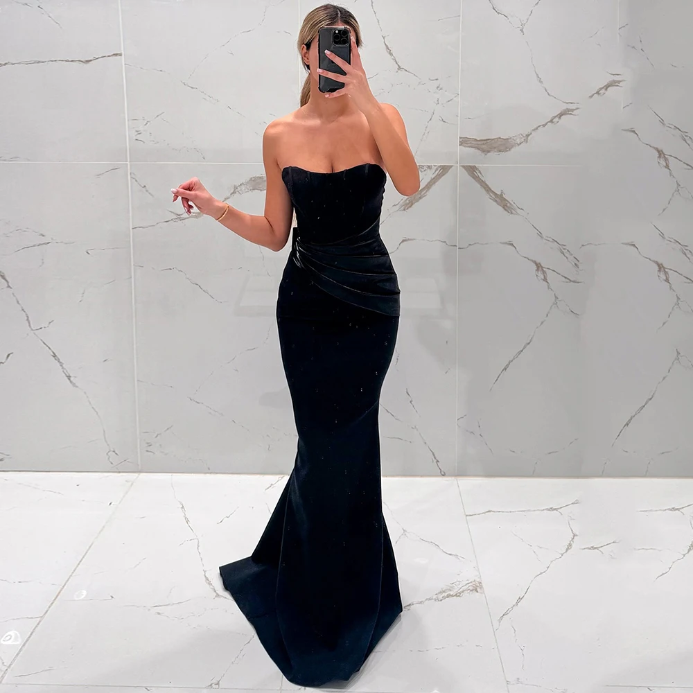 Sexy Black Mermaid Strapless Long Evening Dress Customized Special Occasion Gowns Sleeveless Pleats Prom Dress Vestido de Noche
Sexy Black Mermaid Strapless Long Evening Dress Customized Special Occasion Gowns Sleeveless Pleats Prom Dress Vestido de Noche