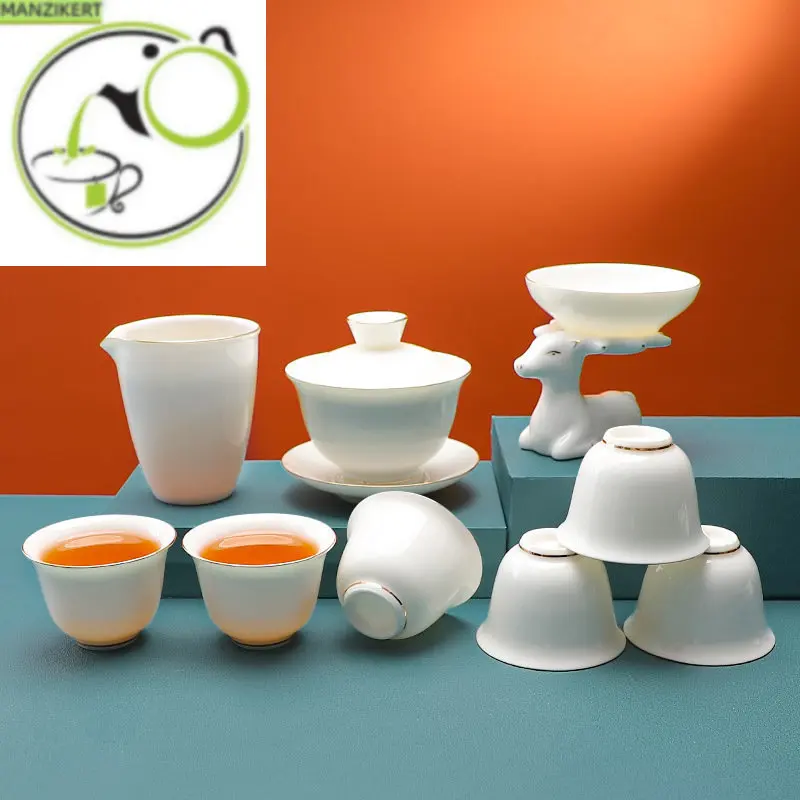 Suet Jade White Porcelain Tea Set Home Gaiwan Tea Cup Office Guest Tea Maker Customized Ceramic Cover Bowl Teapot Set Filter
Suet Jade White Porcelain Tea Set Home Gaiwan Tea Cup Office Guest Tea Maker Customized Ceramic Cover Bowl Teapot Set Filter