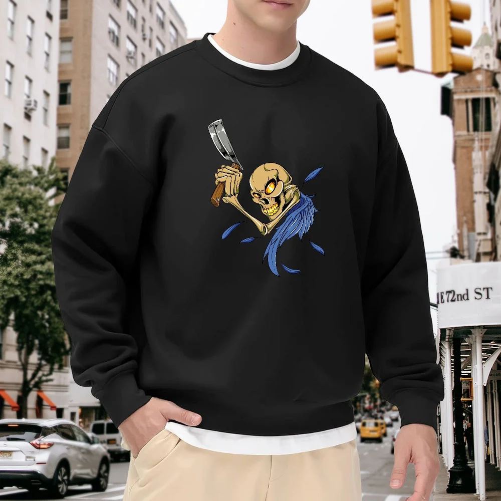 Men's Black Crew Neck Loose Sweatshirt with Skull Print Pattern, Street Fashion Style, Versatile Top for Everyday Casual Wear, Comfortable, Breathable, and Stylish Item
Men's Black Crew Neck Loose Sweatshirt with Skull Print Pattern, Street Fashion Style, Versatile Top for Everyday Casual Wear, Comfortable, Breathable, and Stylish Item
