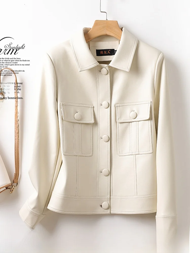 Real Leather Biker Jaet Women's ort Sle Faion Slim Fit White Small Coat Spring Autumn Seasonal Genuine eepskin
Real Leather Biker Jaet Women's ort Sle Faion Slim Fit White Small Coat Spring Autumn Seasonal Genuine eepskin