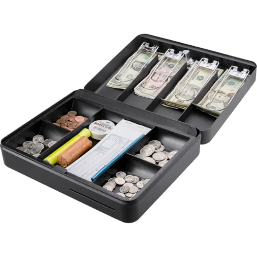 12-Inch Fold Out Cash Box with Key Lock Drop Slot 4 Bill Compartments 5 Coin Tray Sections Steel Construction Portable Money Bo
12-Inch Fold Out Cash Box with Key Lock Drop Slot 4 Bill Compartments 5 Coin Tray Sections Steel Construction Portable Money Bo