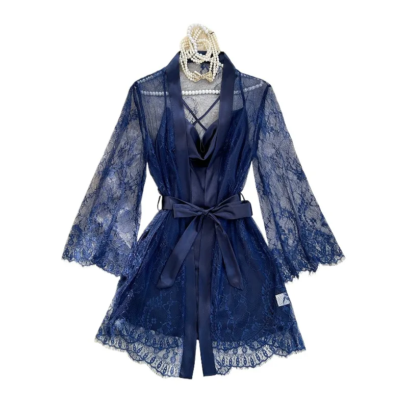Sexy Elegant Pure Color Mesh Nightgown Set Transparent Lace Robe Sleepwear Casual Comfortable Women's pajamas
Sexy Elegant Pure Color Mesh Nightgown Set Transparent Lace Robe Sleepwear Casual Comfortable Women's pajamas