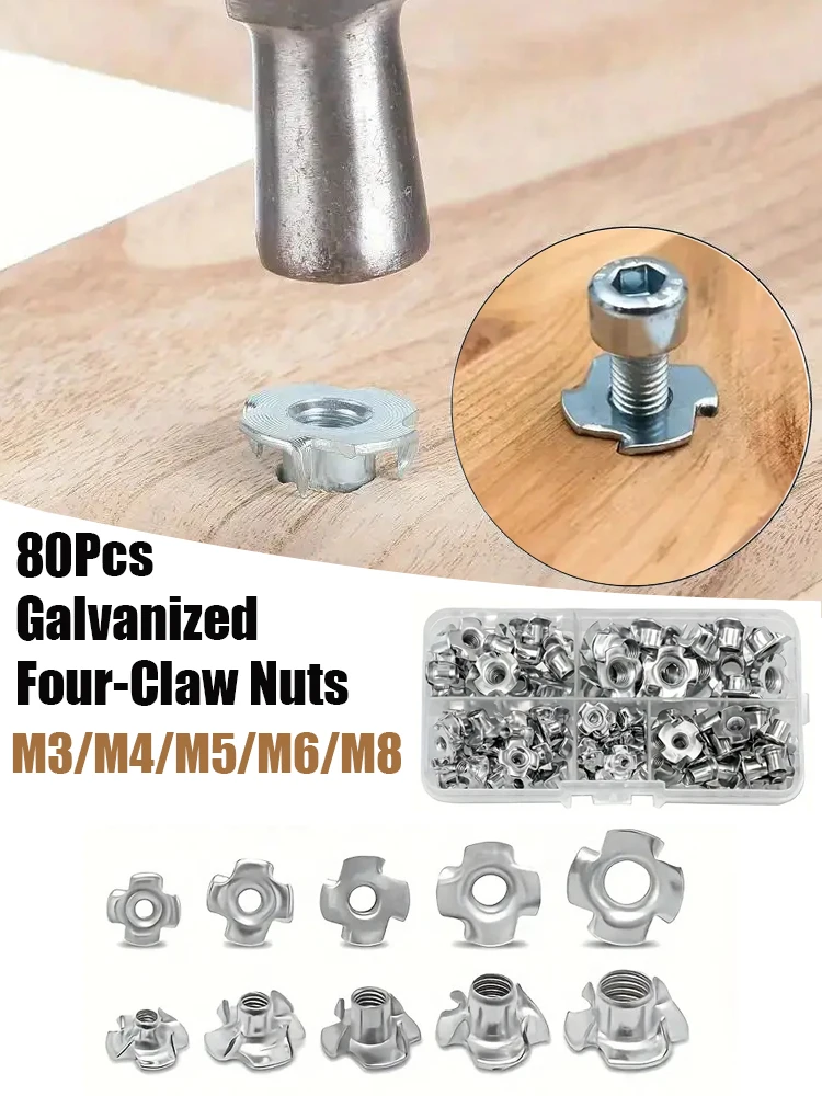80Pcs Galvanized Four-Claw Nuts, Carbon Steel Four-Point Impact Nuts, Suitable For Wooden Furniture Maintenance
80Pcs Galvanized Four-Claw Nuts, Carbon Steel Four-Point Impact Nuts, Suitable For Wooden Furniture Maintenance